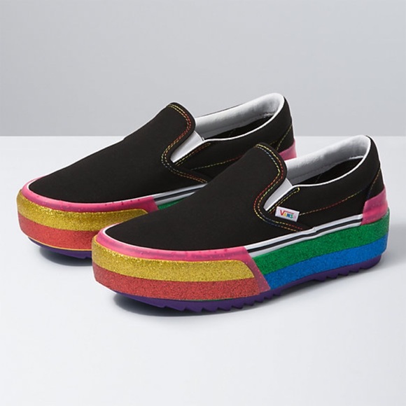 glitter slip on stacked vans